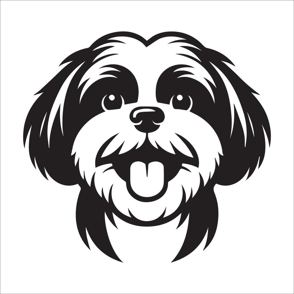 Dog Logo - A Shih Tzu Dog joyful face illustration in black and white vector