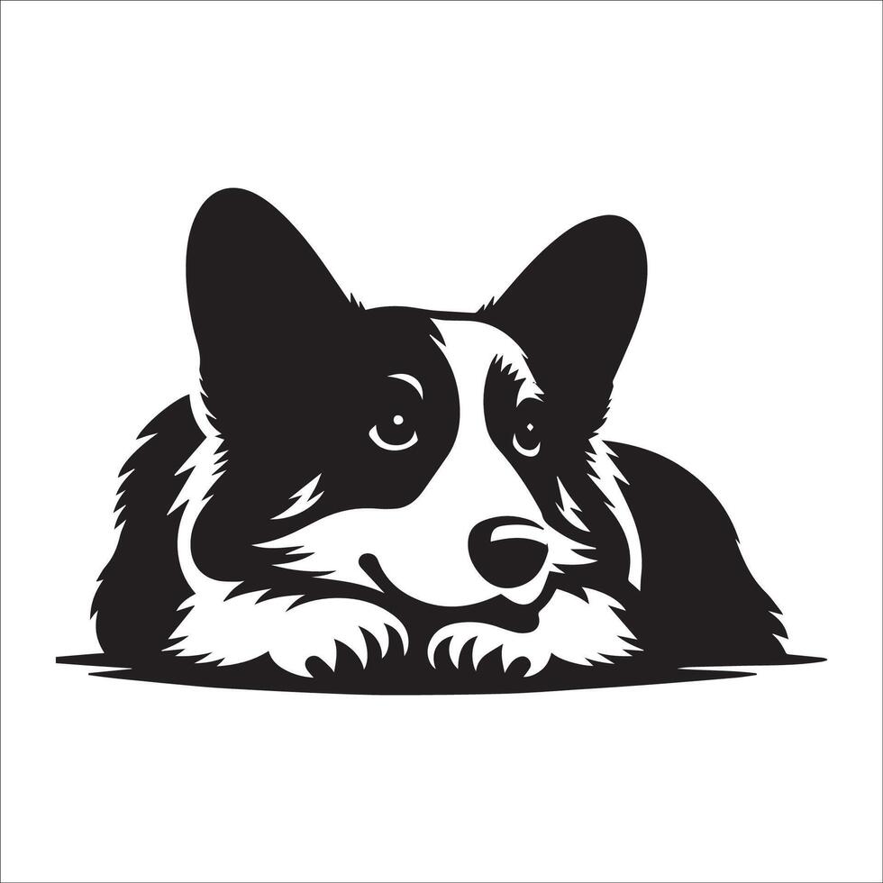 ilustración de un pembroke galés corgi perro acostado abajo en negro y blanco vector