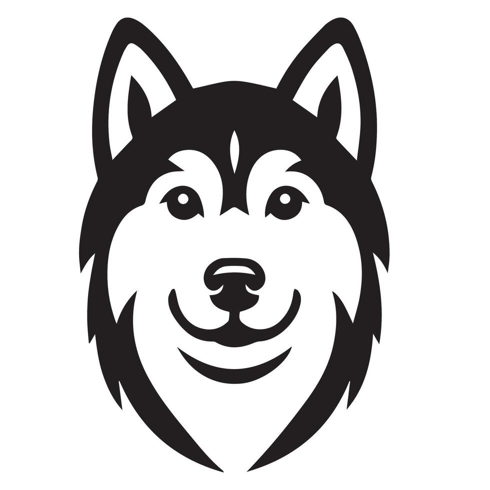 perro - un siberiano fornido perro curioso cara ilustración en negro y blanco vector