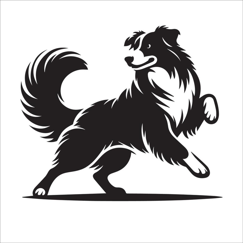 Australian Shepherd - An Australian Shepherd Dog Running illustration in black and white vector