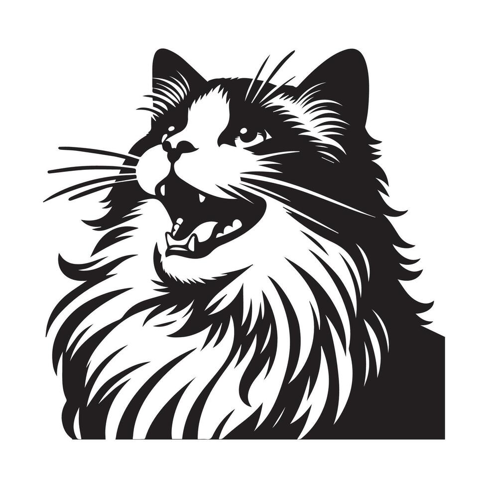Black and white Joyful Ragdoll cat face illustration vector