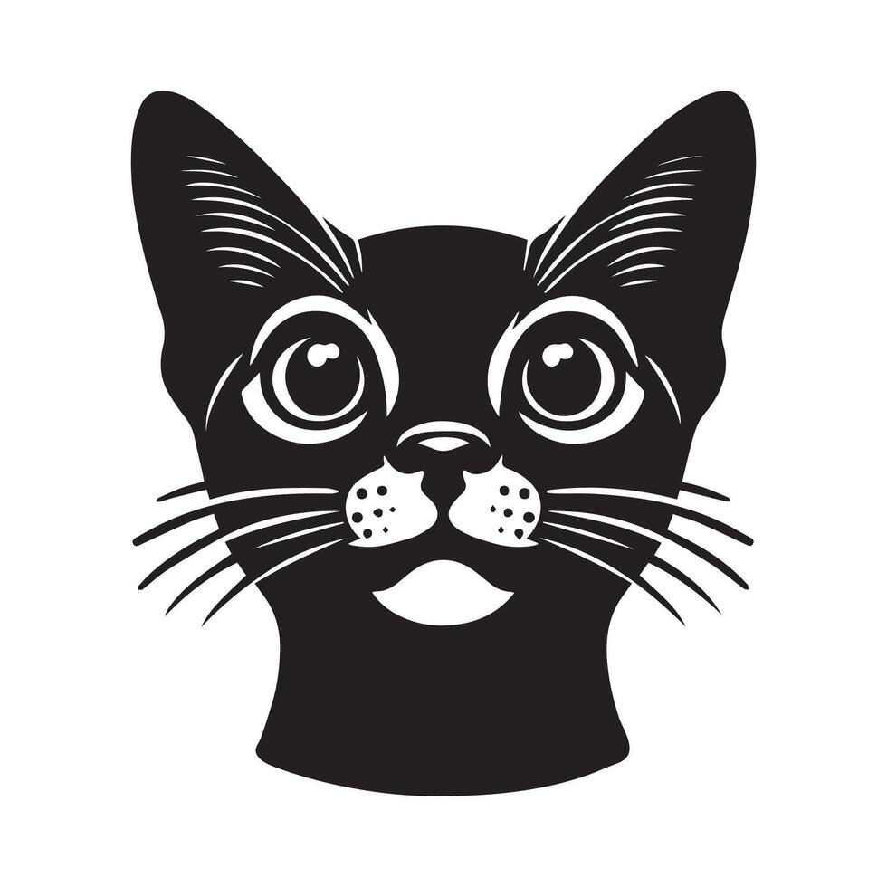 Cat - An Abyssinian cat face illustration in black and white vector