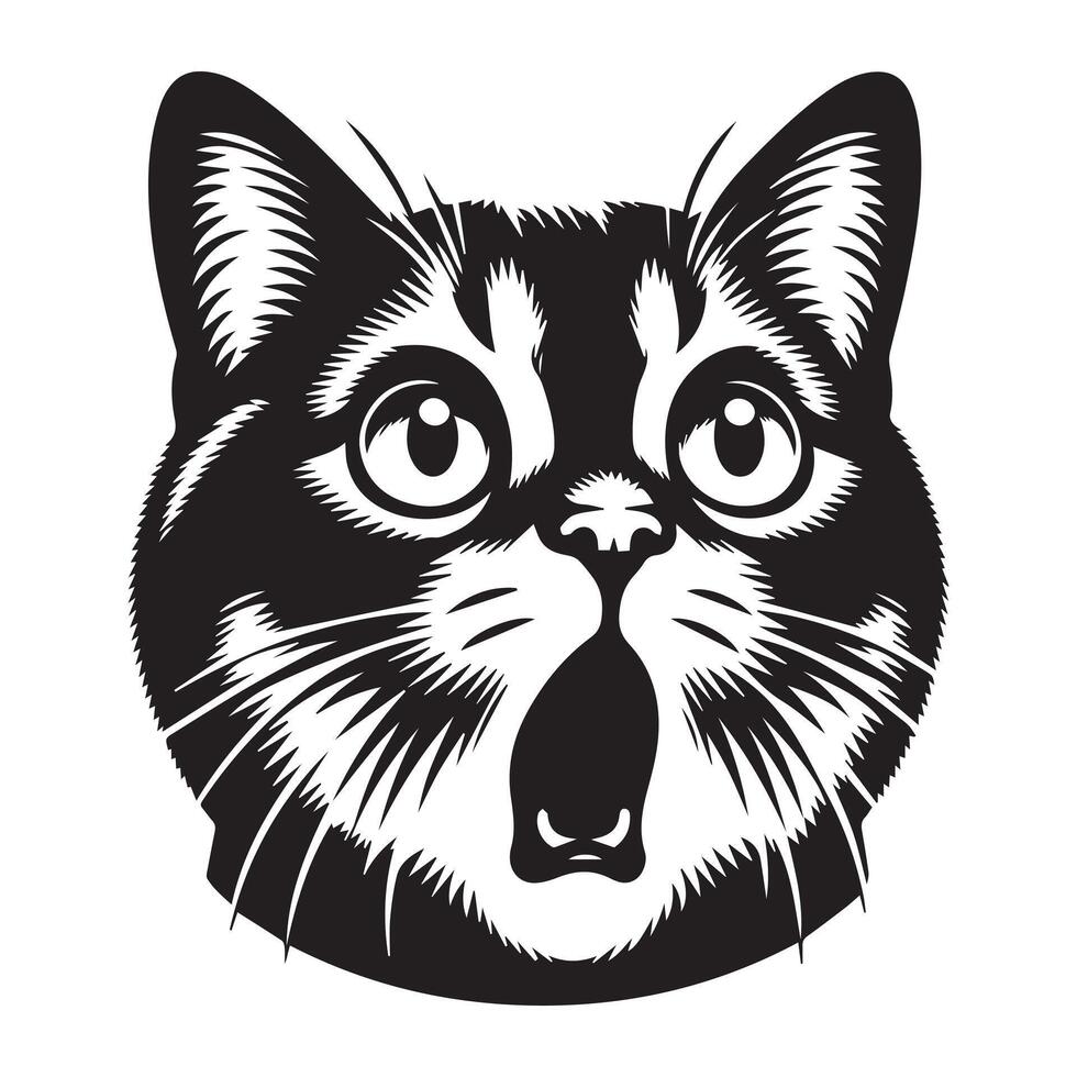 American Shorthair Cat with a shocked expression illustration in black and white vector