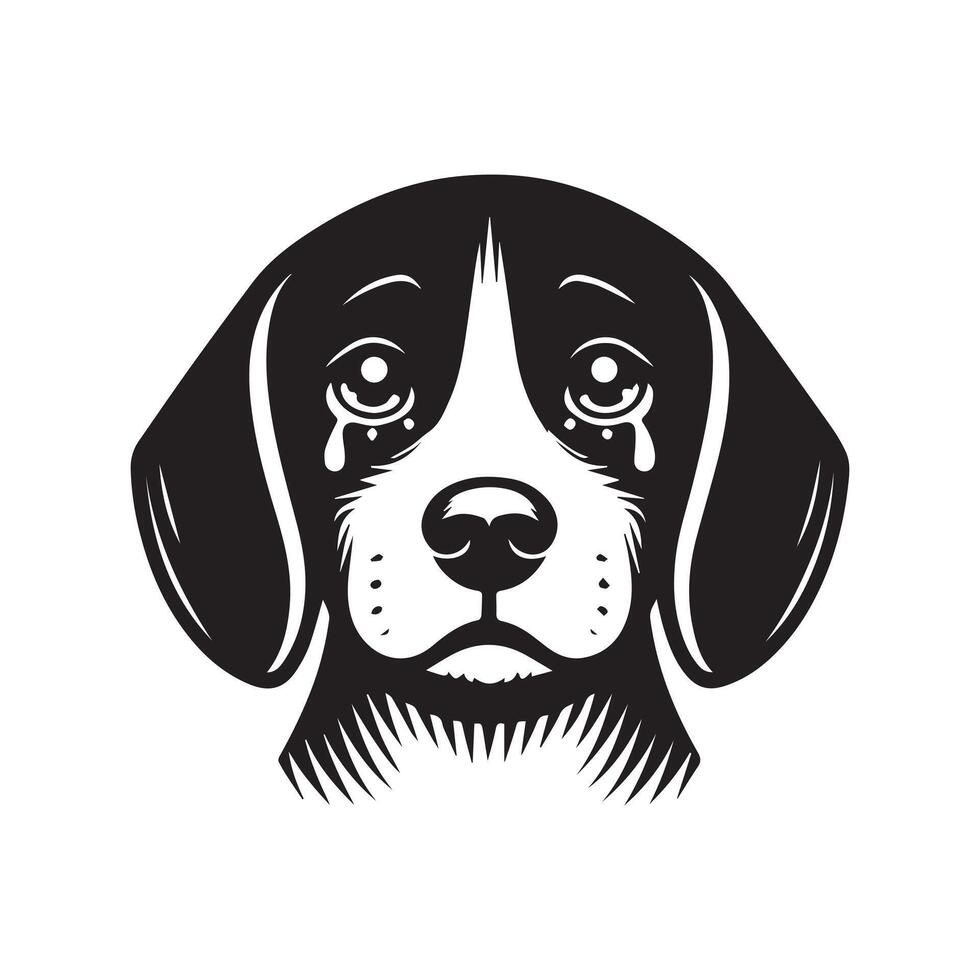 beagle perro logo - un triste beagle perro cara ilustración en negro y blanco vector