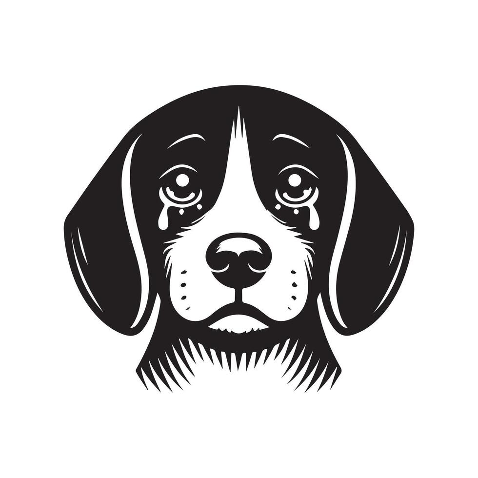 Beagle Dog Logo - A Sorrowful Beagle Dog face illustration in black and white vector