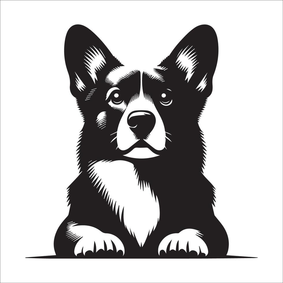 Dog Logo - A Pembroke Welsh Corgi Protective face illustration in black and white vector