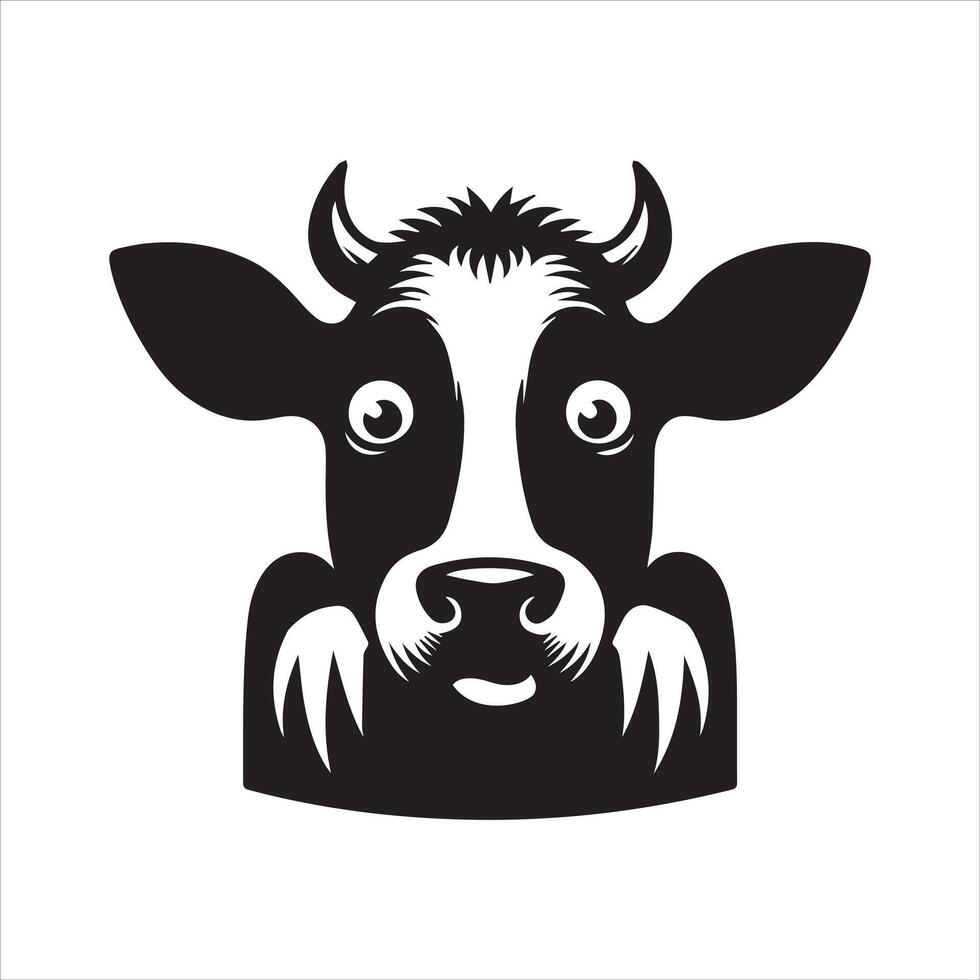 Cow Head Clipart - Black and white a frightened cow face illustration vector