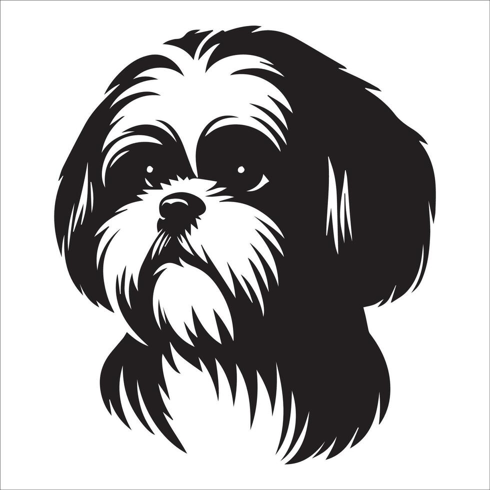 Dog Face Logo - A Shih Tzu Dog confused face illustration in black and white vector