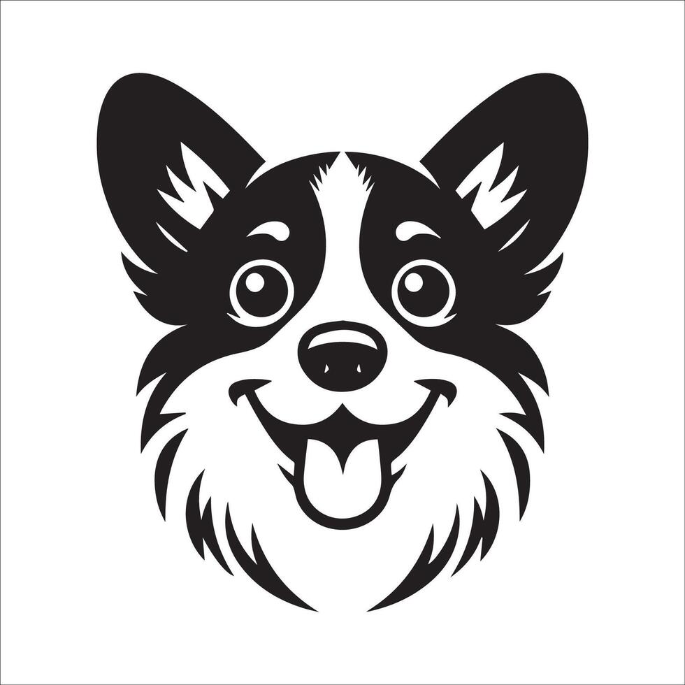 Dog Logo - A Pembroke Welsh Corgi Playful face illustration in black and white vector