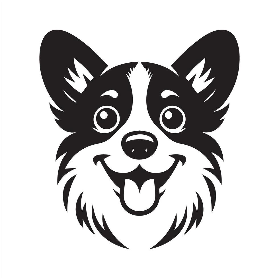 perro logo - un pembroke galés corgi juguetón cara ilustración en negro y blanco vector