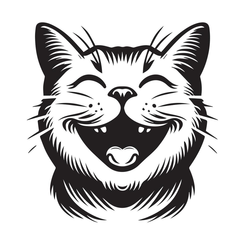 Cat - Laughing American Shorthair Cat illustration logo concept design vector