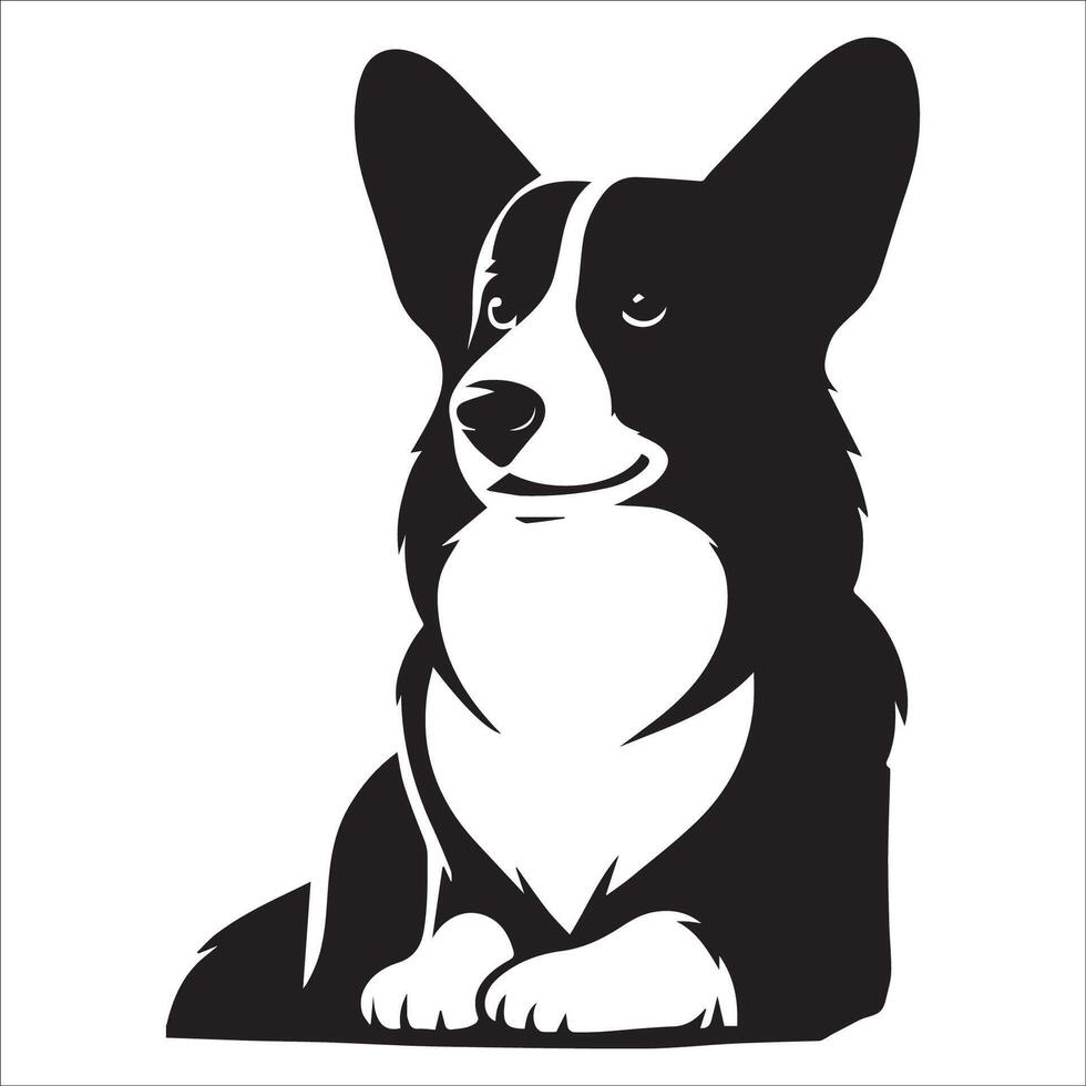 illustration of a Pembroke Welsh Corgi dog sitting in black and white vector