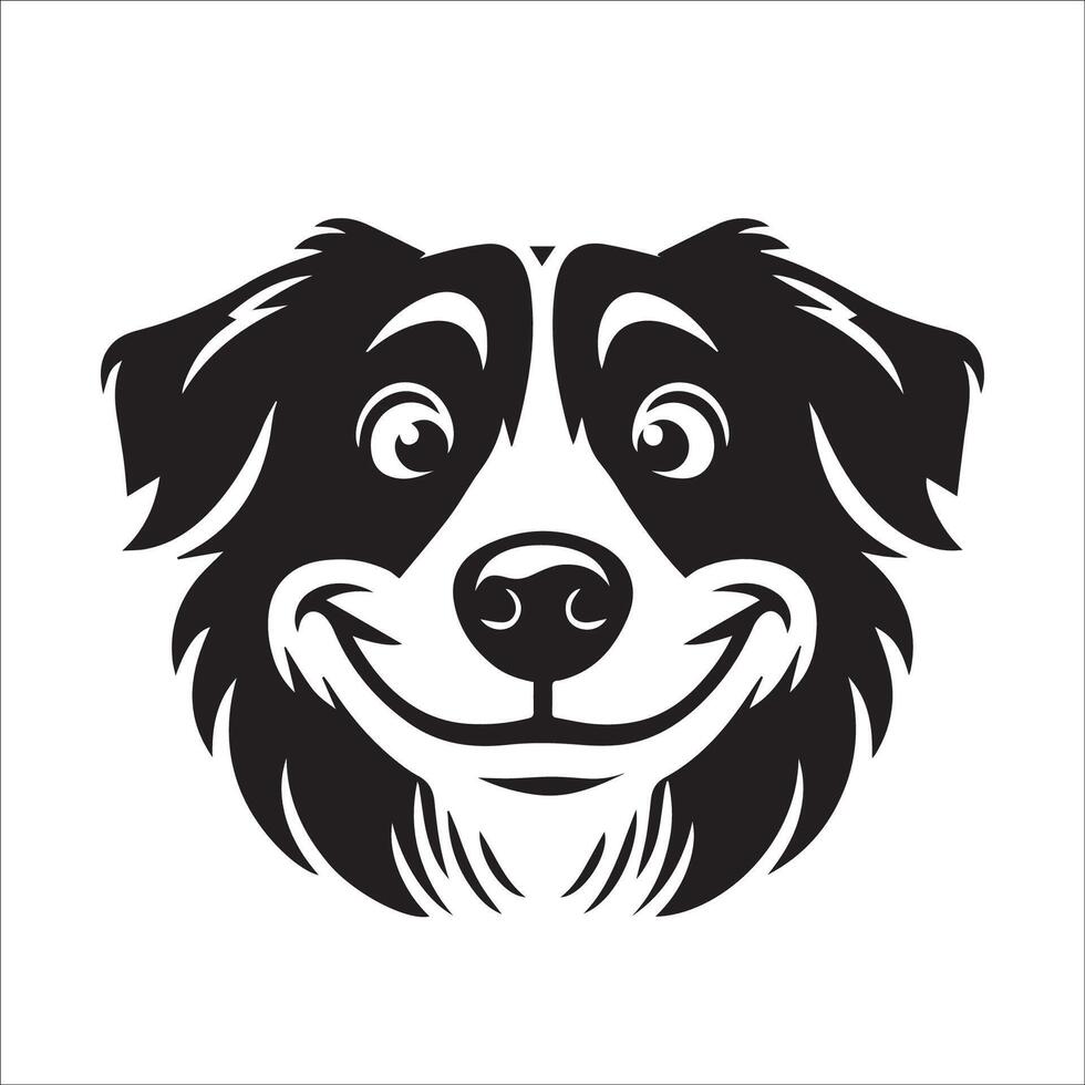 Australian Shepherd Dog - An Australian Shepherd Dog Mischievous face illustration in black and white vector