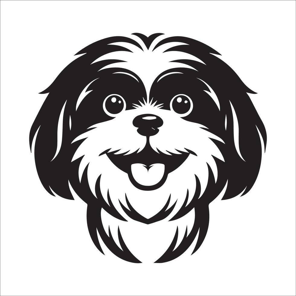 Dog Logo - A Shih Tzu Dog joyful face illustration in black and white vector