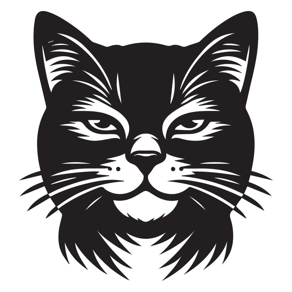 Cat silhouette - American Shorthair Cat with a sly expression illustration vector