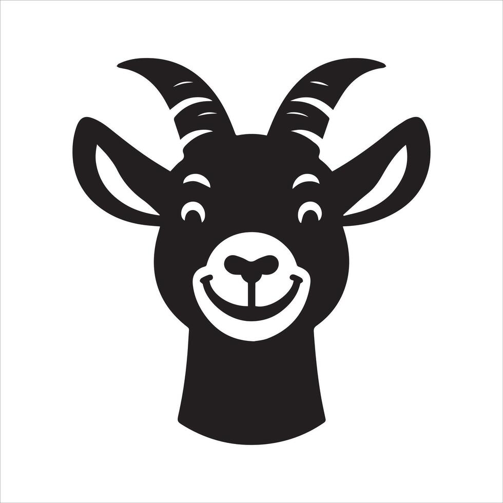 Goat Head - A cheerful goat face with a horn illustration vector