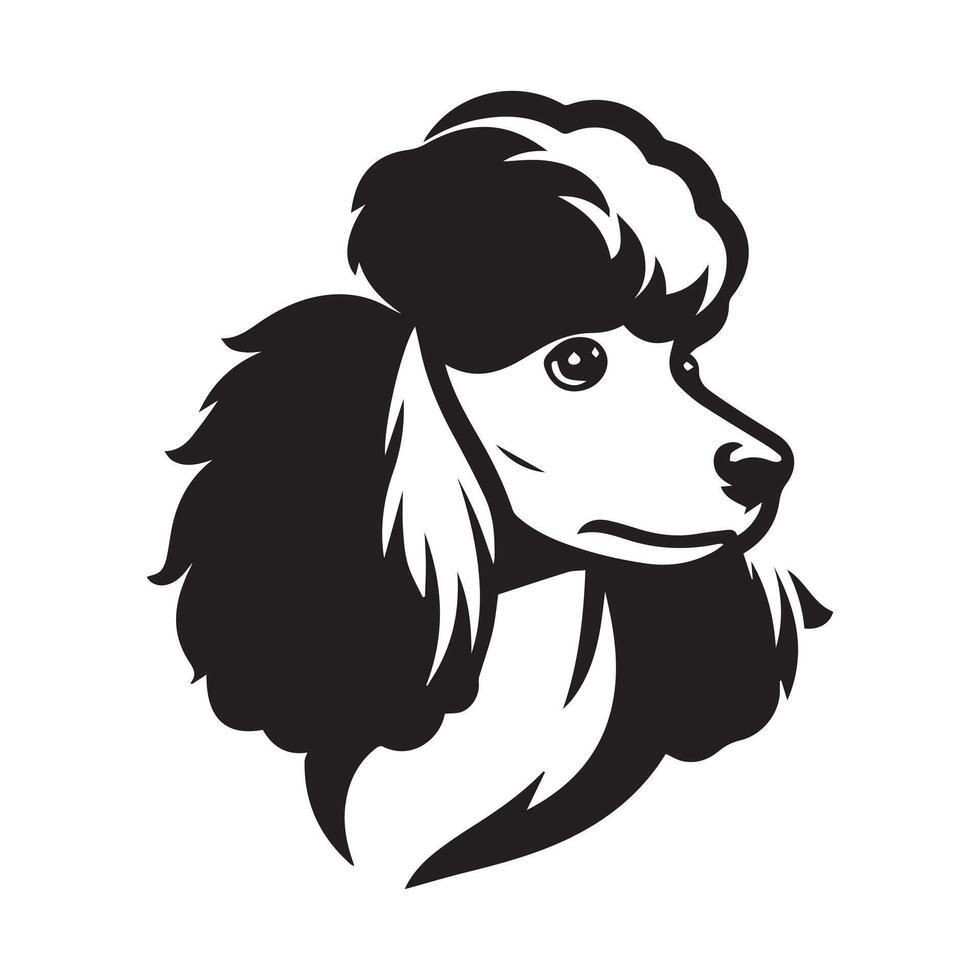 caniche perro logo - un pensativo caniche perro cara ilustración en negro y blanco vector