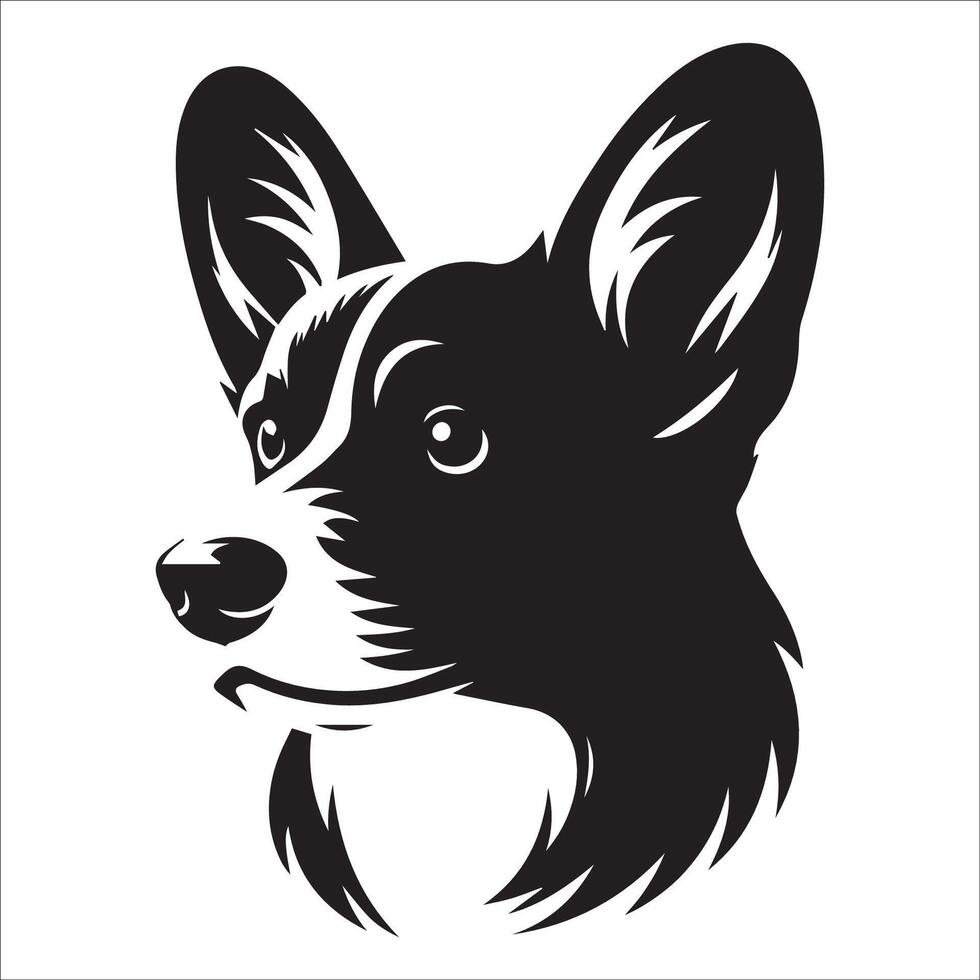 Dog Logo - A Pembroke Welsh Corgi Thoughtful face illustration in black and white vector