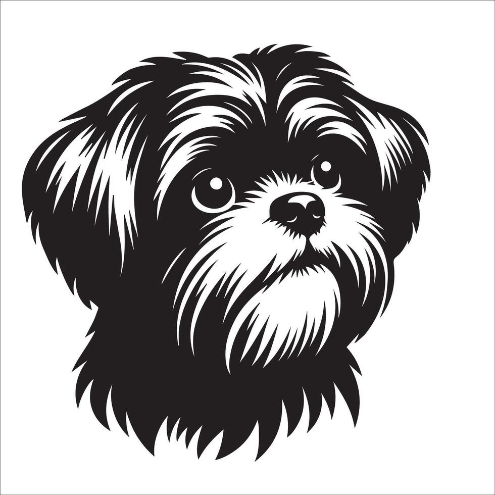 Dog Logo - A Shih Tzu Dog confused face illustration in black and white vector