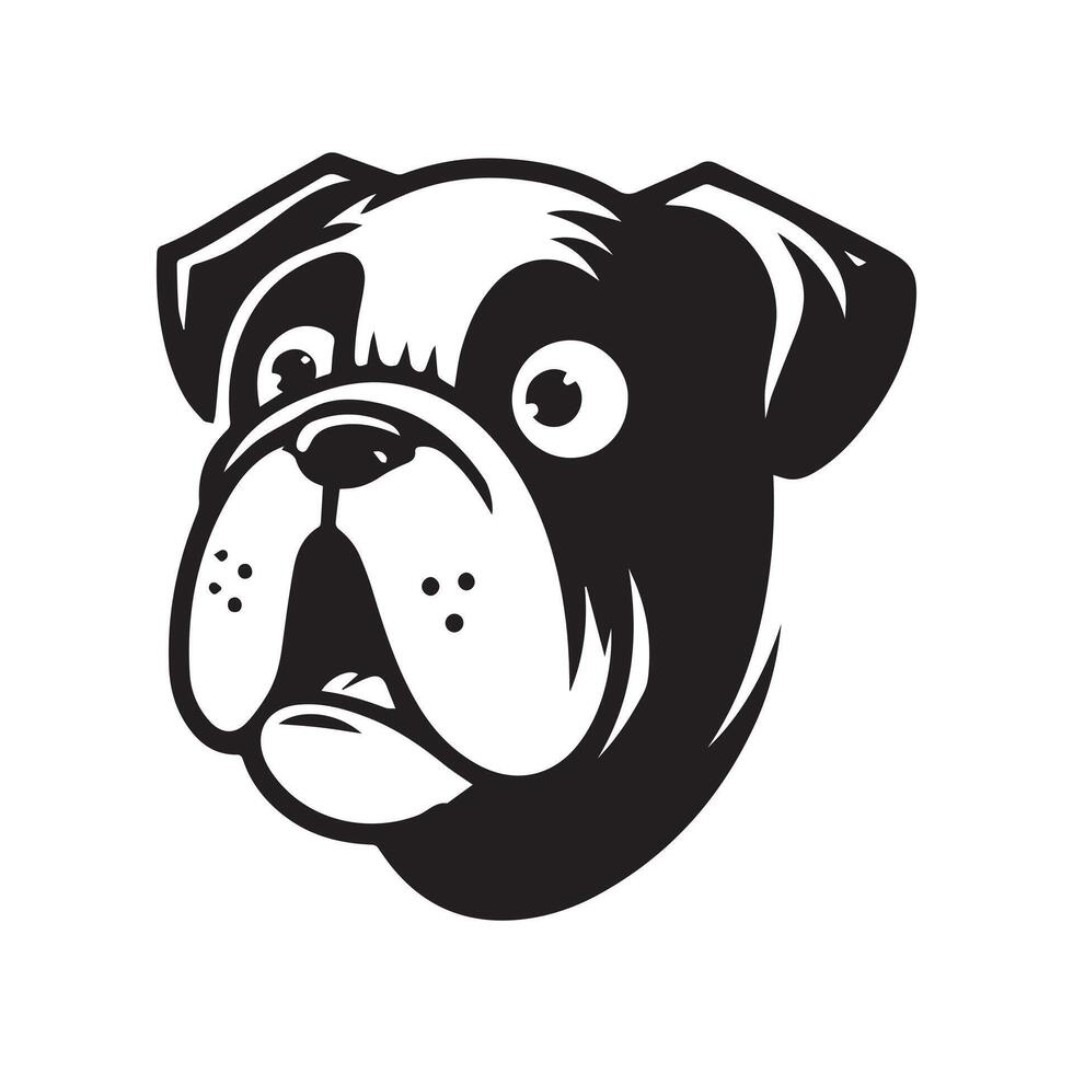 A Surprised Bulldog face illustrated in black and white vector