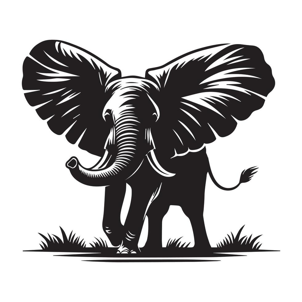 Elephant - a giant elephant illustration in black and white vector