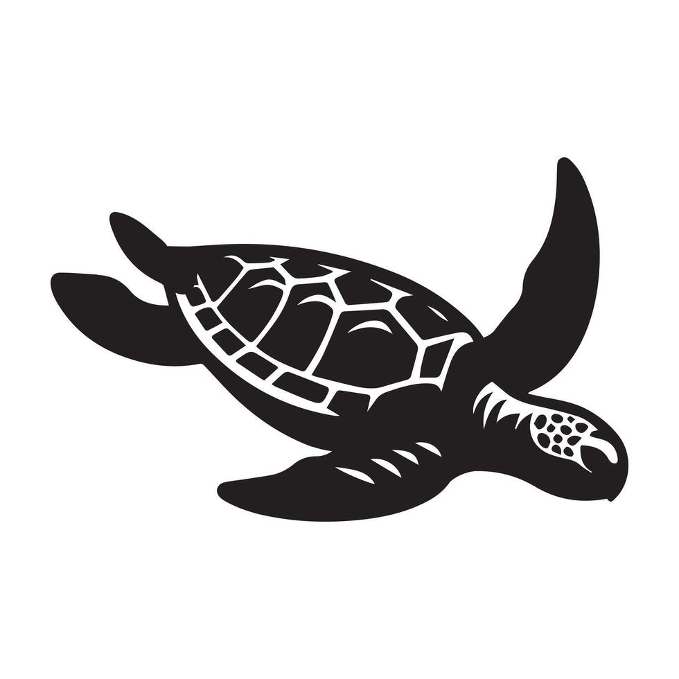 A Turtle diving water outline design in black and white vector