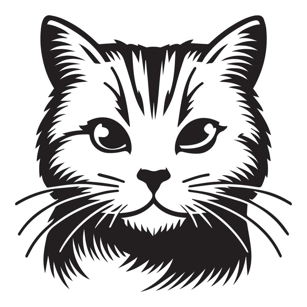 Cat - Winking American Shorthair Cat face illustration in black and white vector