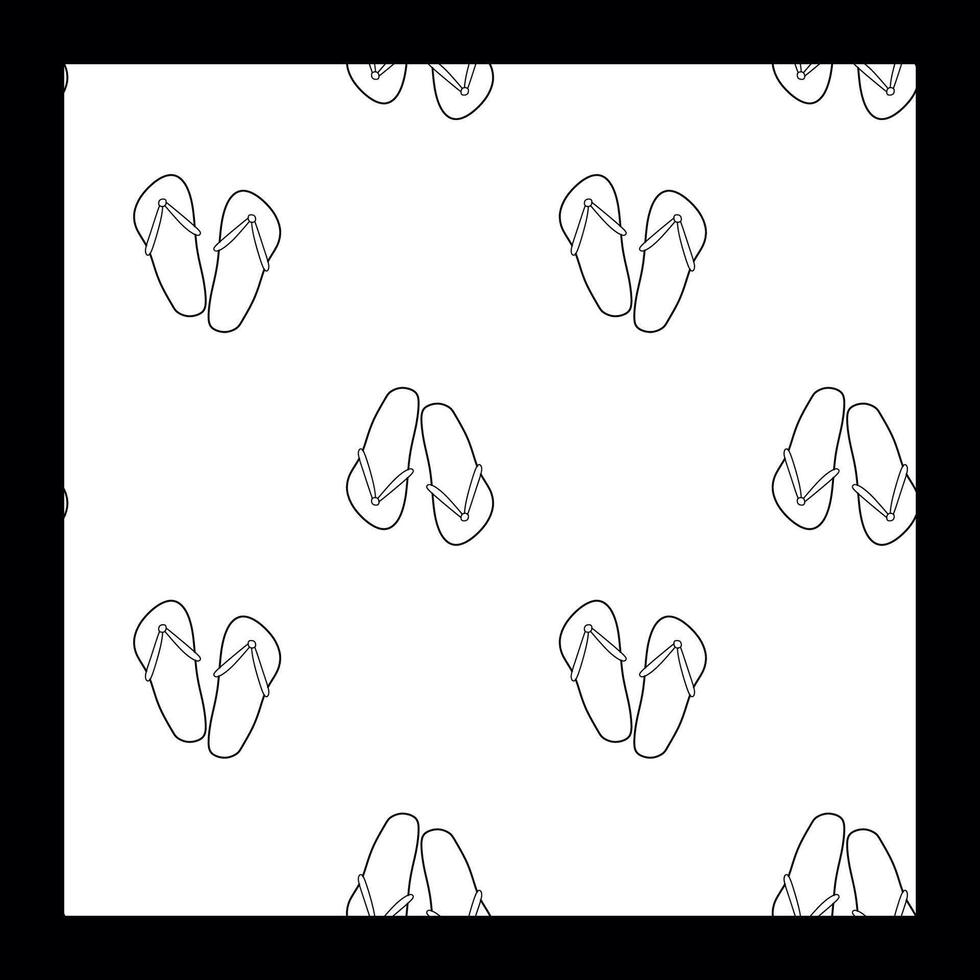 Outline Seamless pattern Slippers. Comfortable summer shoes Slides. Flip Flops Template. Hand drawn illustration. Line doodle coloring background. Vacation on the beach. Textile, Fabric vector