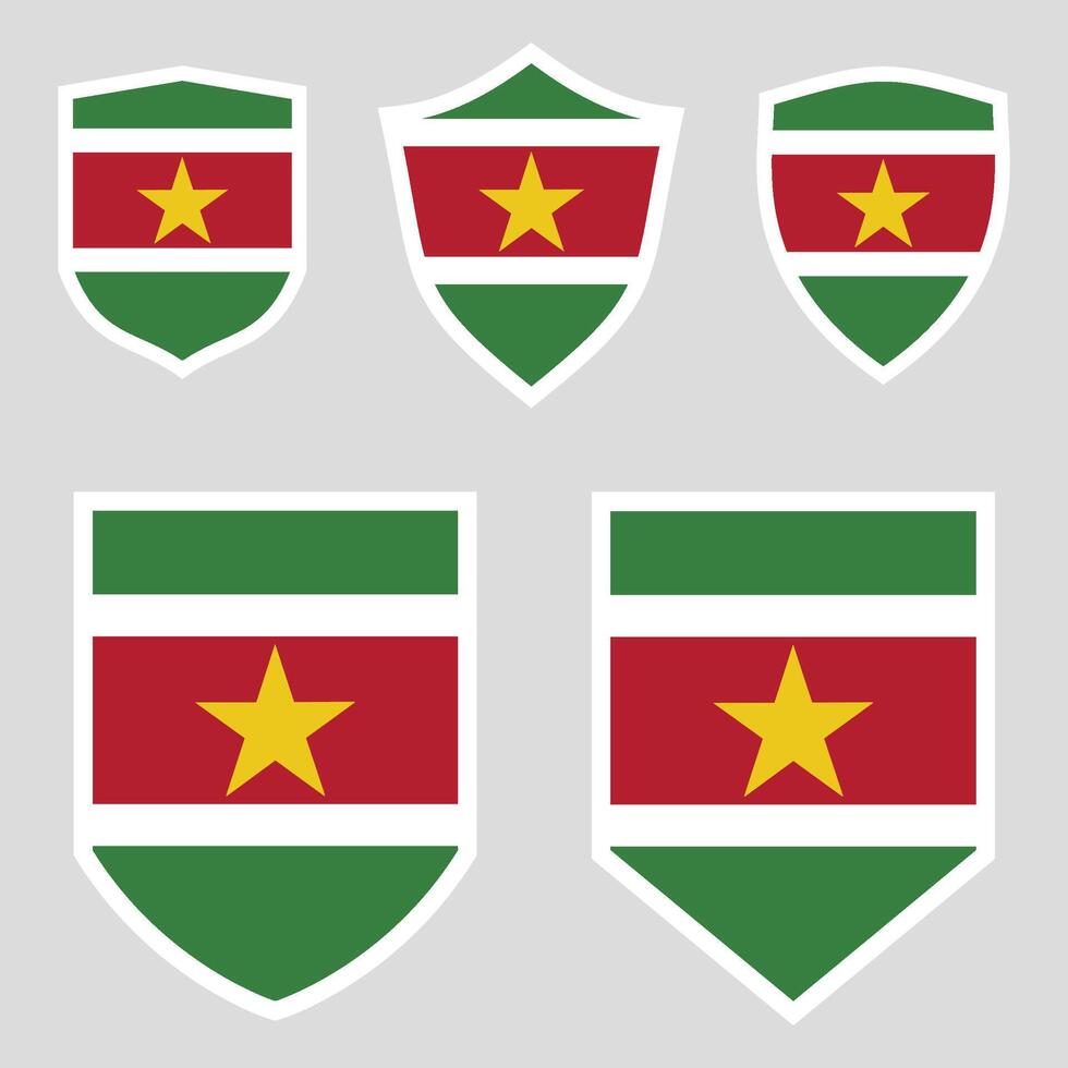 Set of Suriname Flag in Shield Shape Frame vector