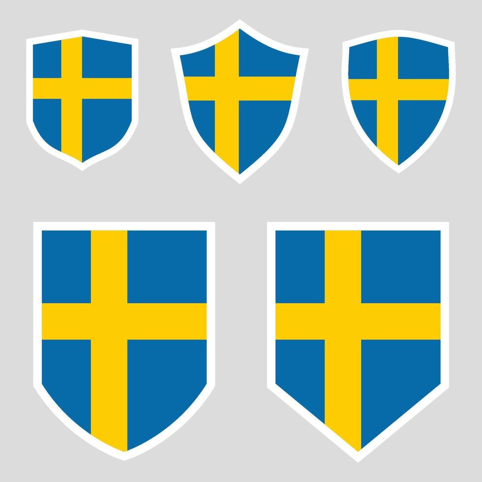 Set of Sweden Flag in Shield Shape Frame vector