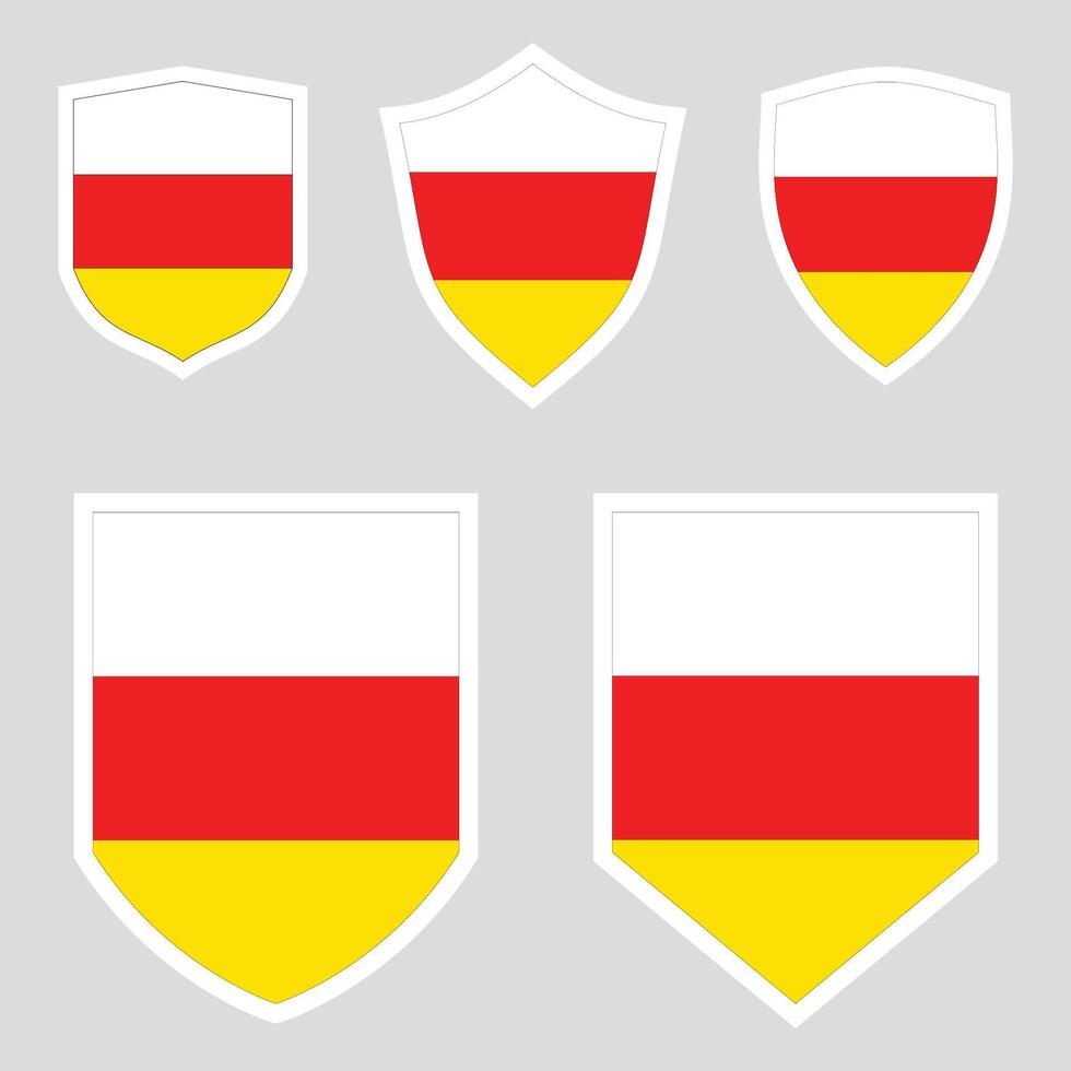 Set of South Ossetia Flag in Shield Shape Frame vector