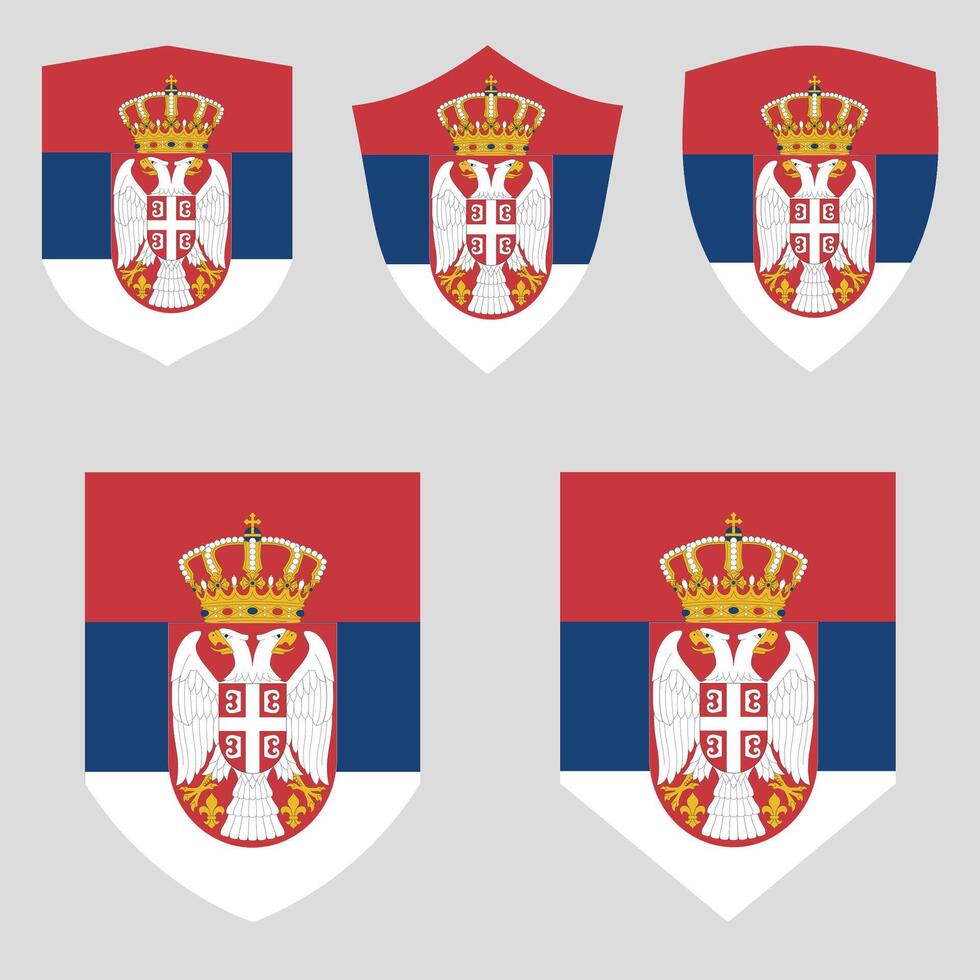 Set of Serbia Flag in Shield Shape Frame vector