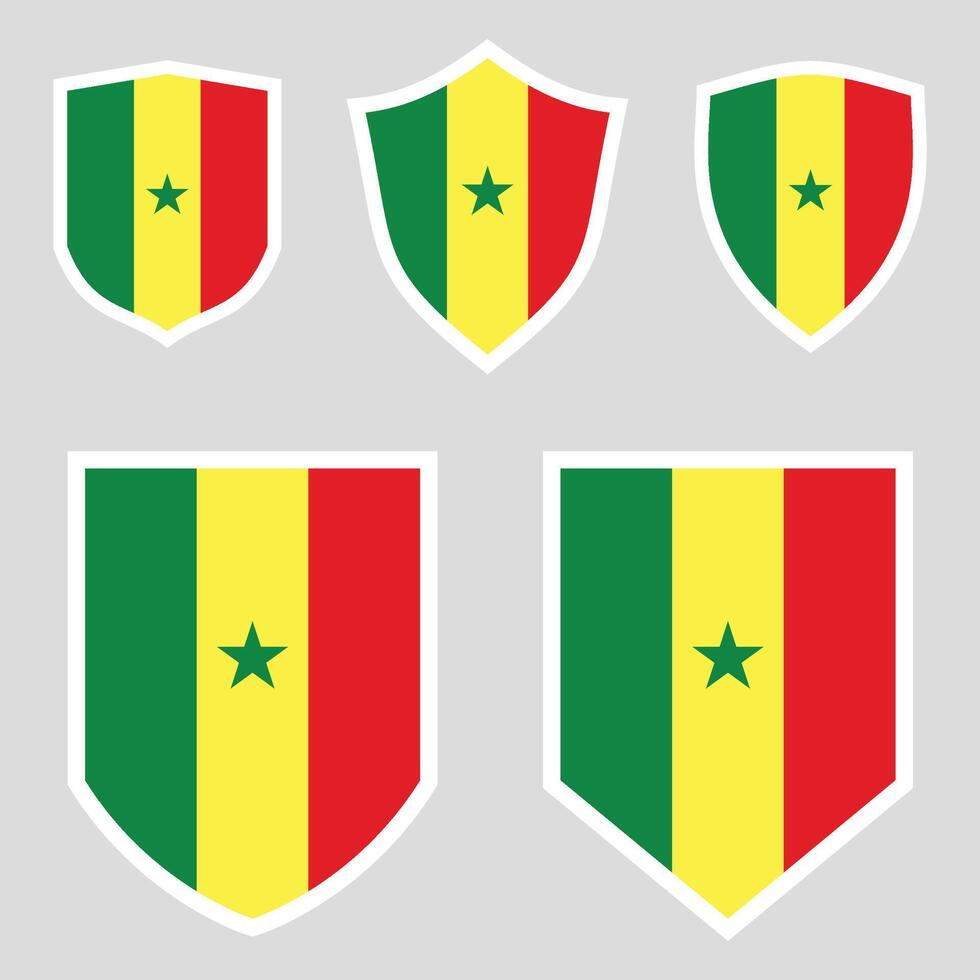 Set of Senegal Flag in Shield Shape Frame vector