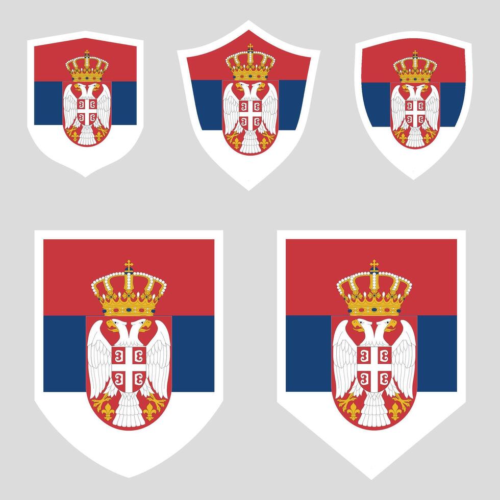 Set of Serbia Flag in Shield Shape Frame vector