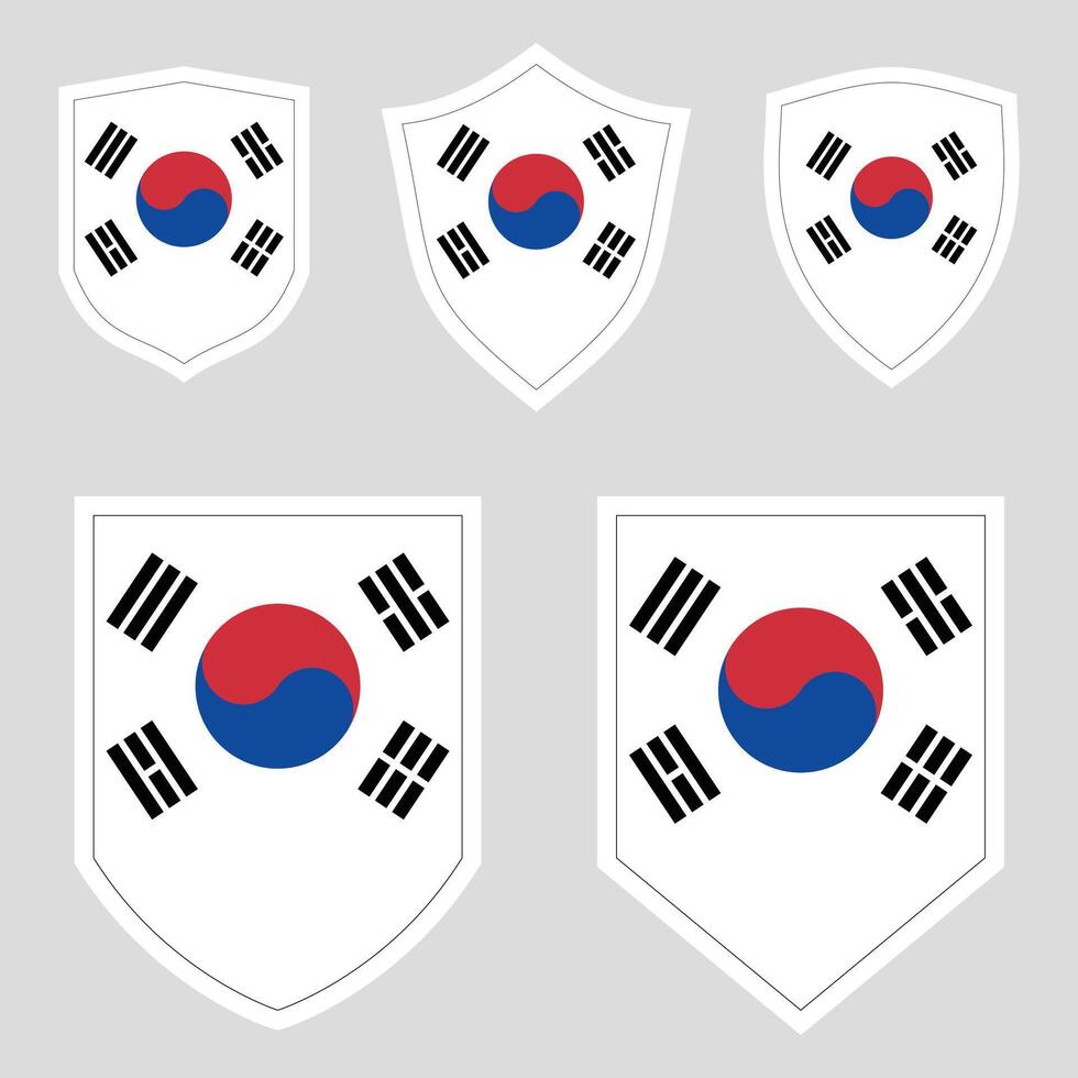 Set of South Korea Flag in Shield Shape vector