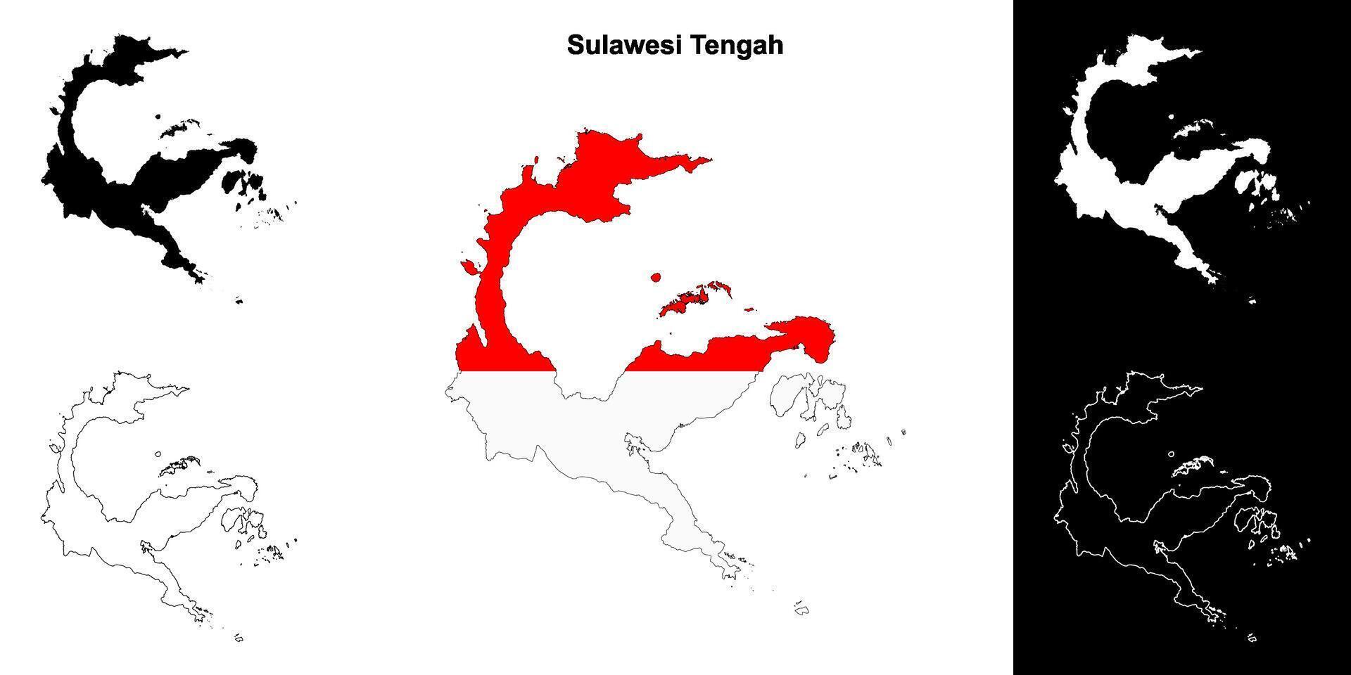 Sulawesi Tengah province outline map set vector