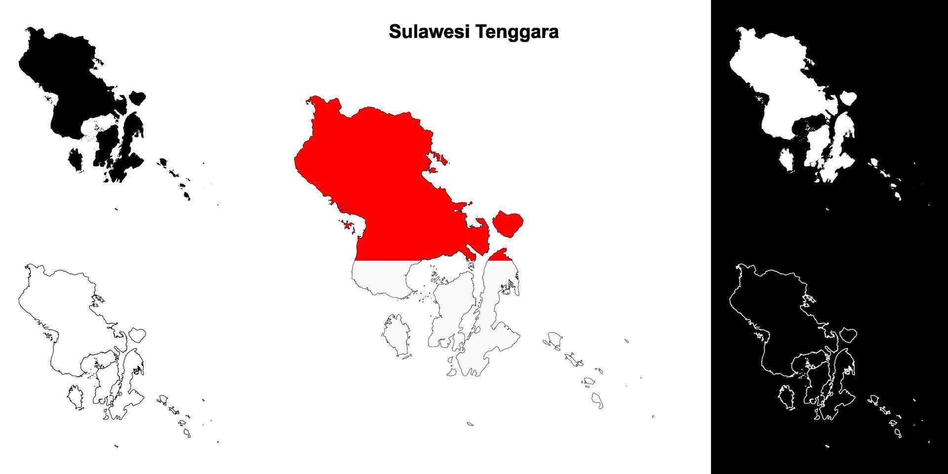 Sulawesi Tenggara province outline map set vector