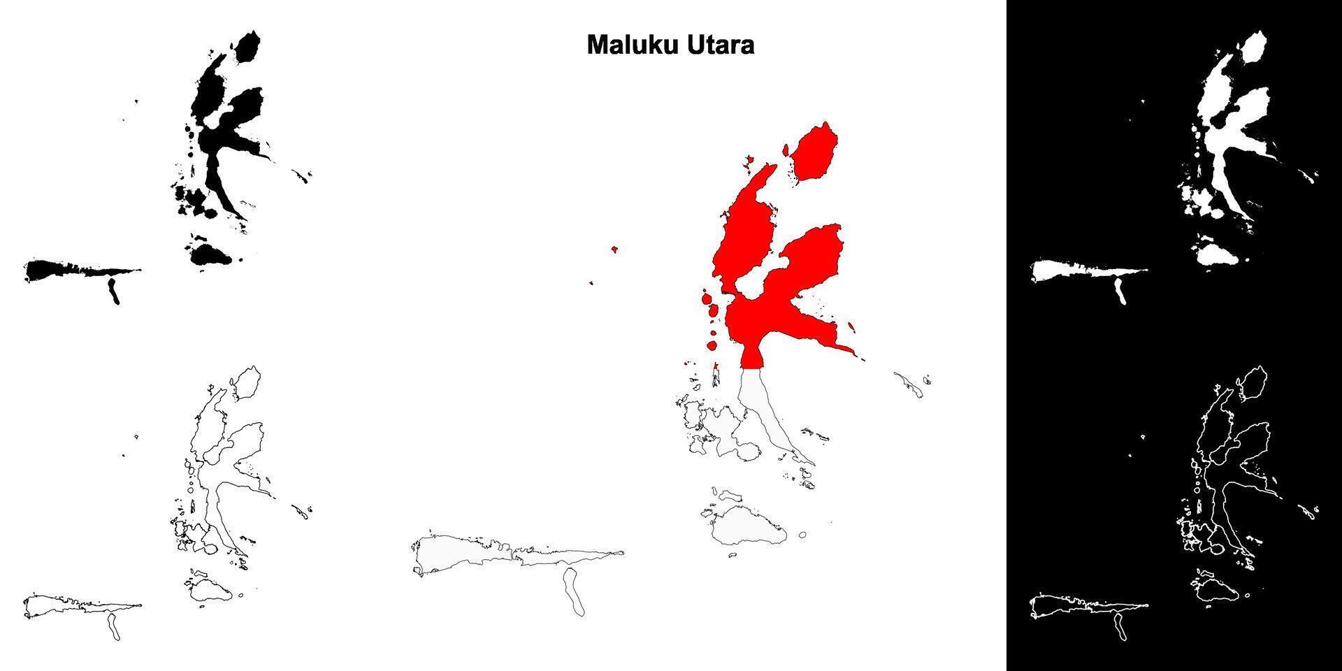 Maluku Utara province outline map set vector