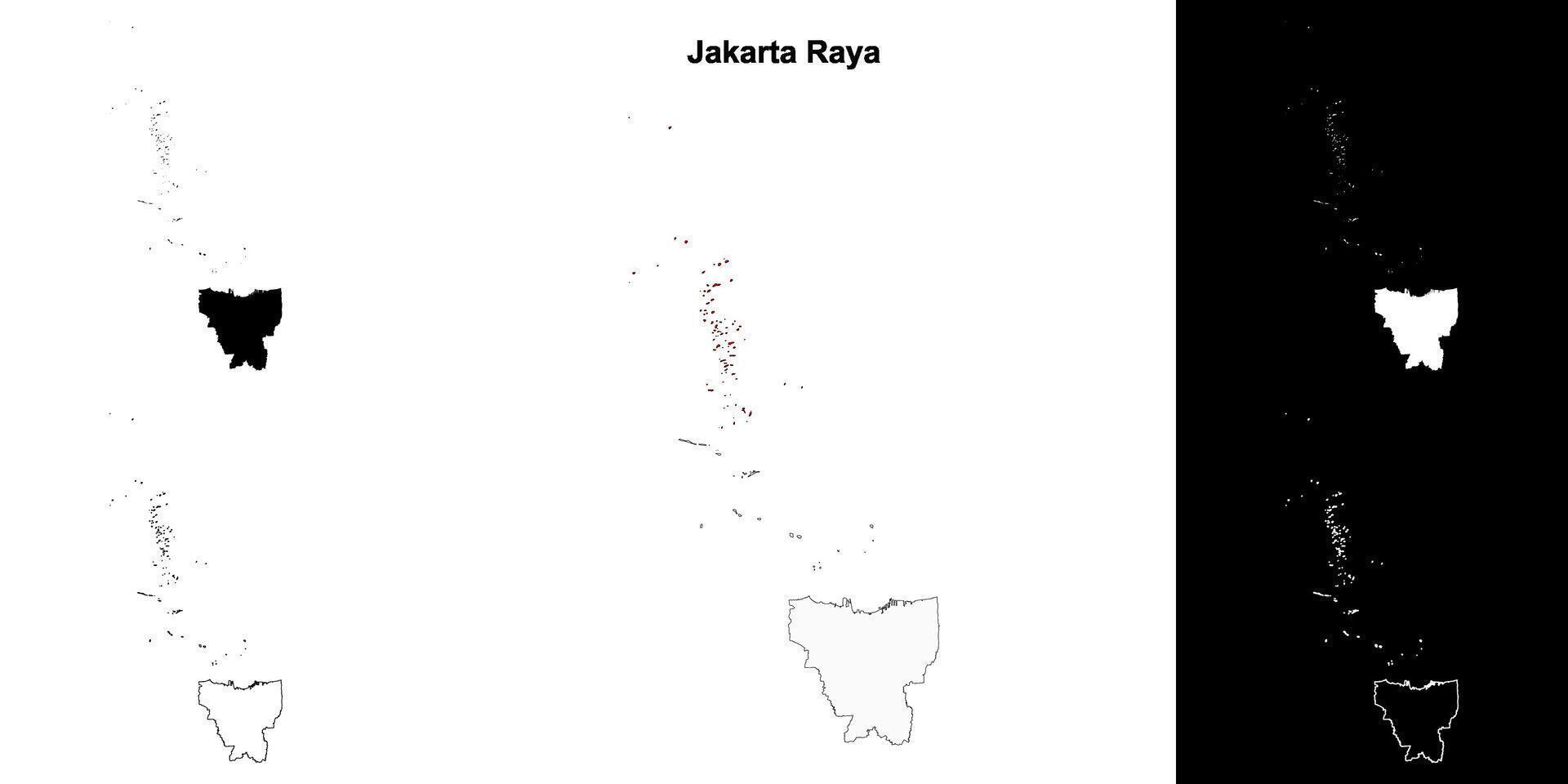 Jakarta Raya province outline map set vector