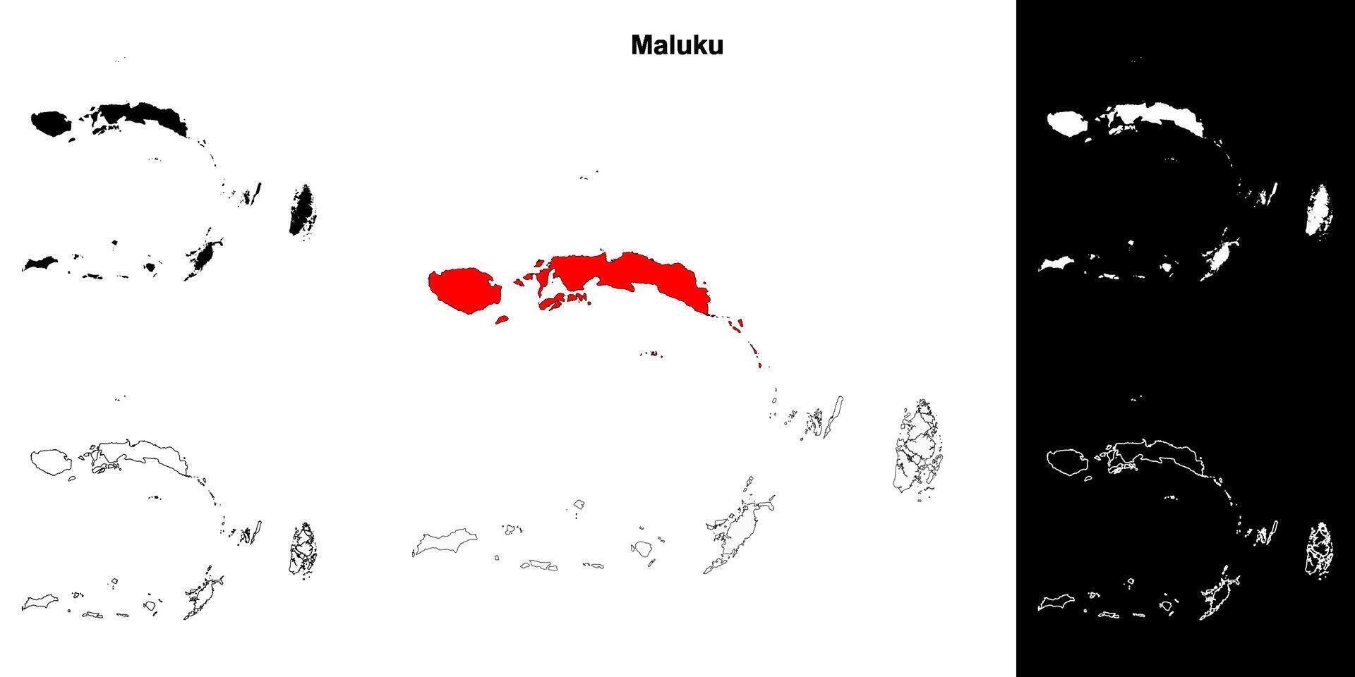 Maluku province outline map set vector