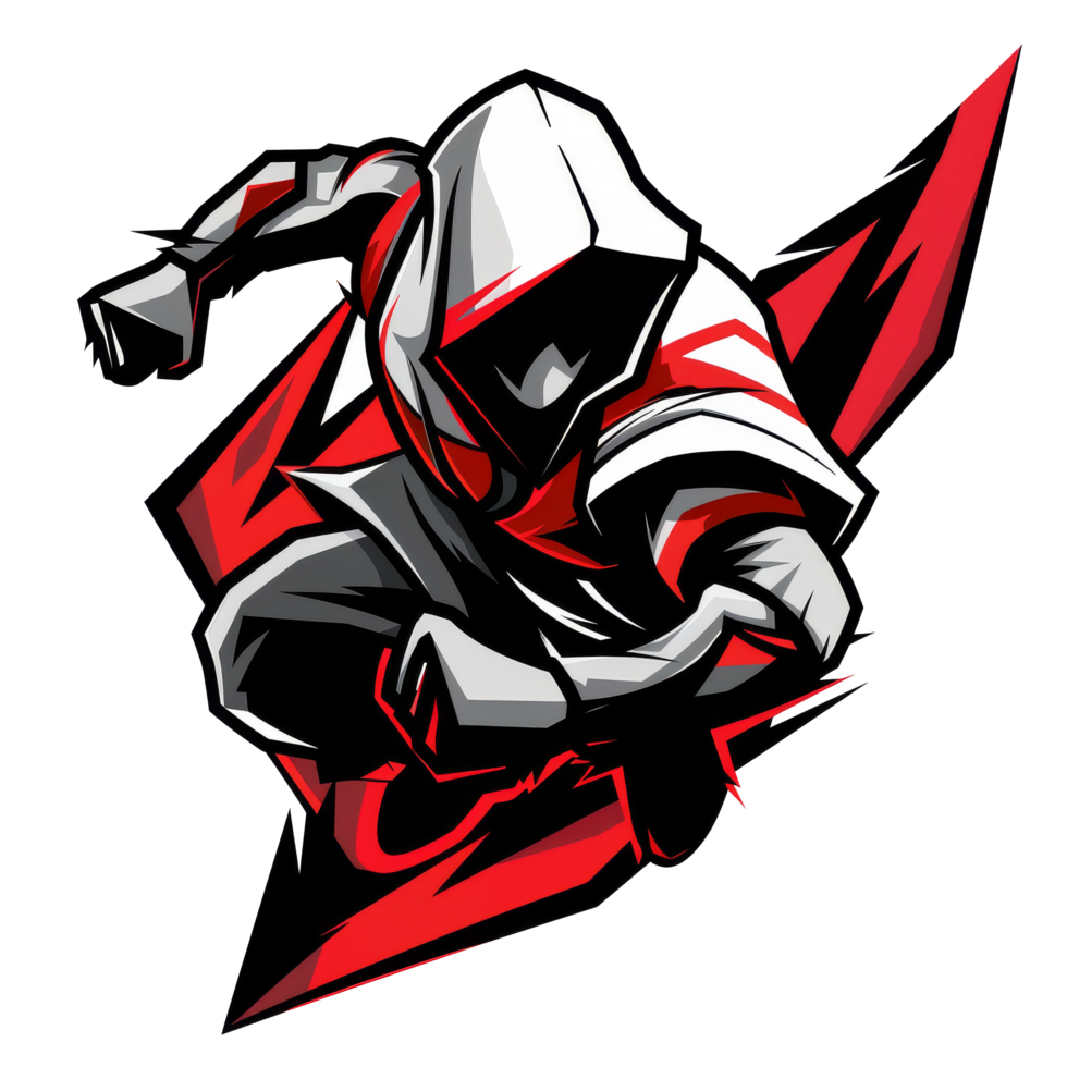 Stealthy ninja in red and black ready for action png