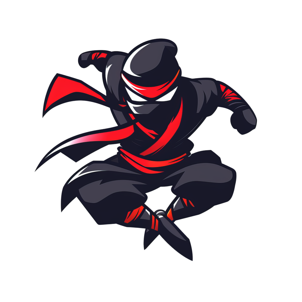 A dynamic ninja in mid action clad in black and red png