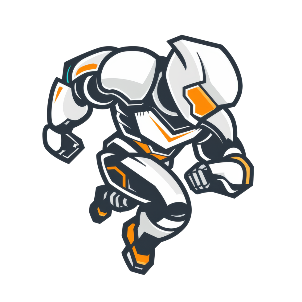 Futuristic robot in dynamic pose ready for action png