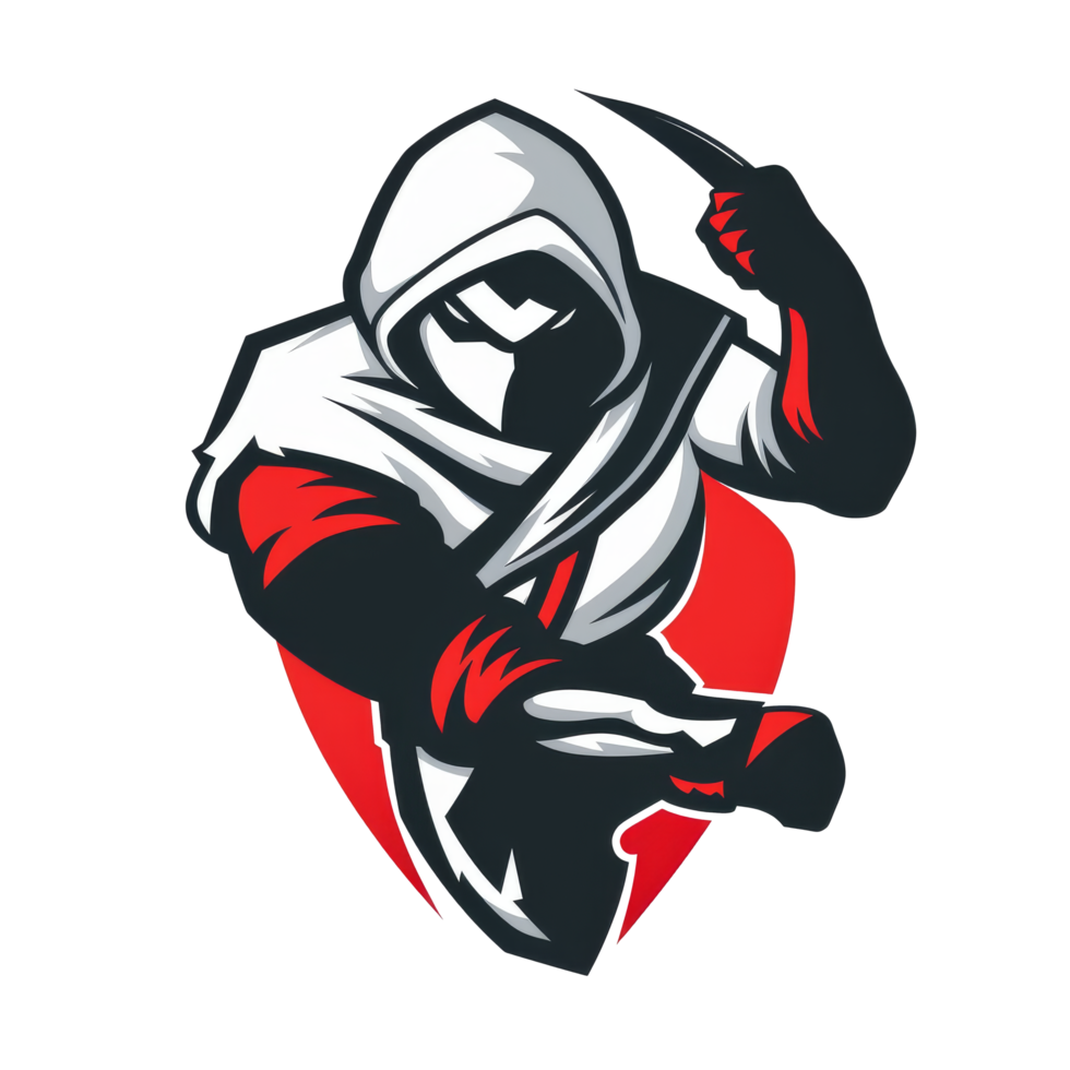 Stealthy ninja in striking pose with sword png