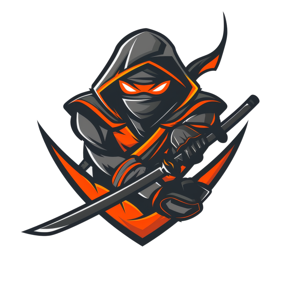 Stealthy ninja poised for action with a sharp sword png