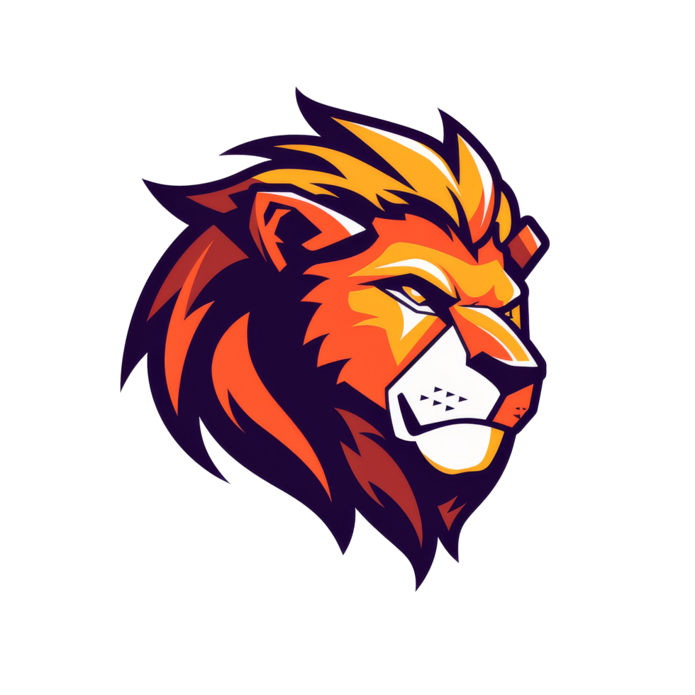 Fiery lion mascot with a determined gaze png