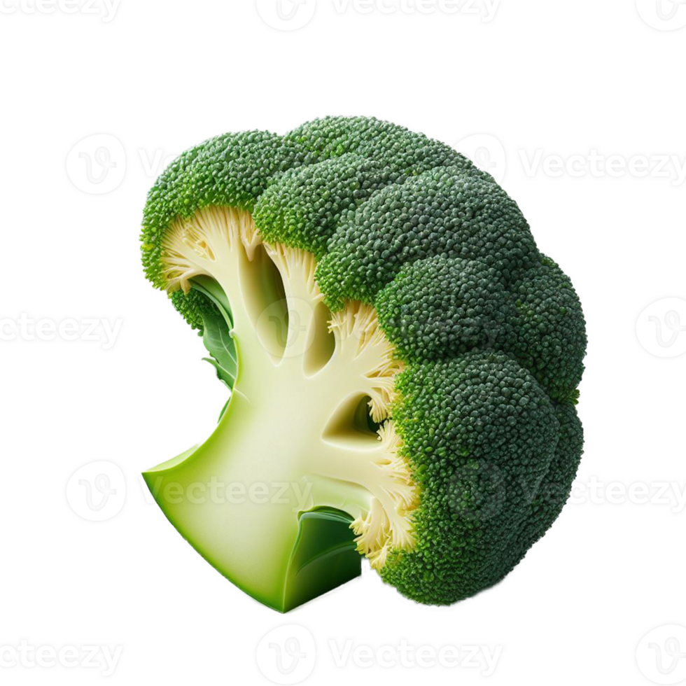 Single piece of organic green raw broccoli on isolated transparent background png