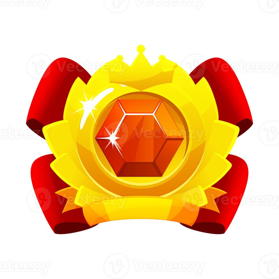 Golden Medal of the achievement, award badges with red gem png