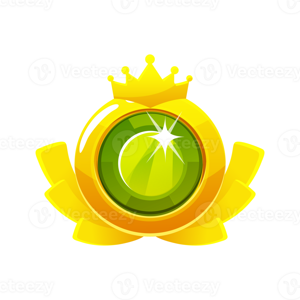 Golden Medal of the achievement, award badges with green gem png