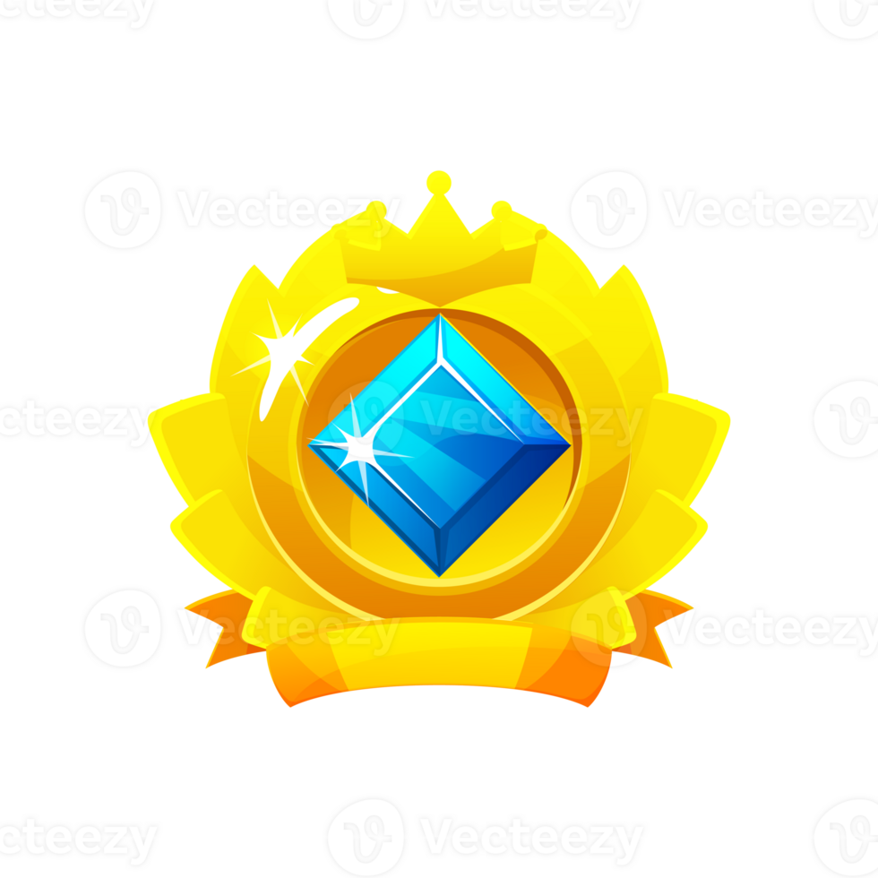 Golden Medal of the achievement, award badges with BLUEgem png